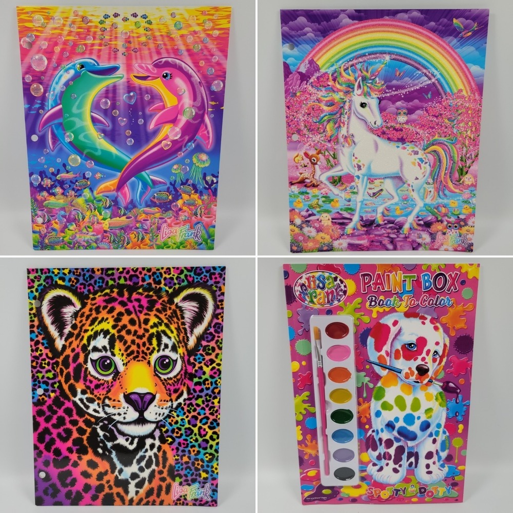 Lisa Frank Pocket Folders Paint Box Coloring Book Hunter Unicorns Dolphins Lot
